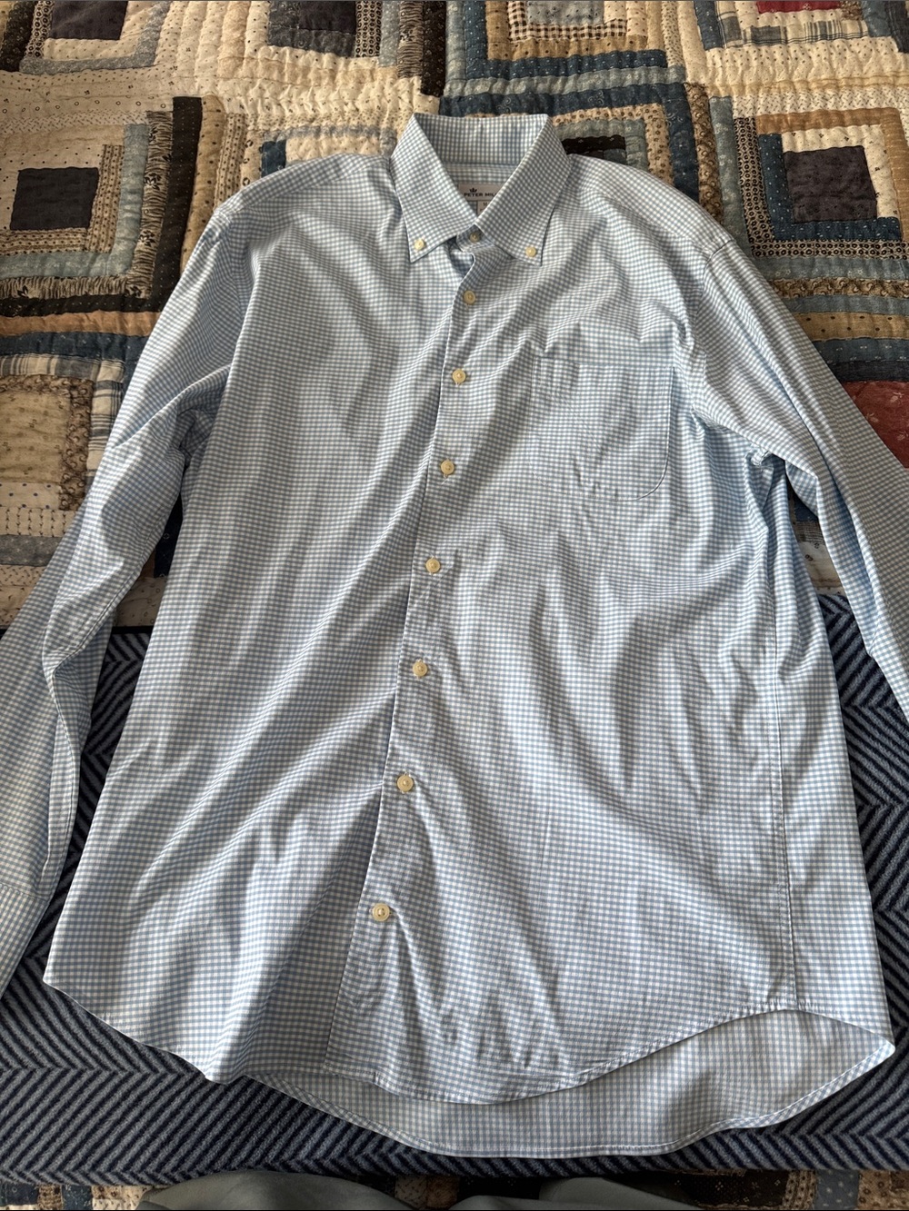 Peter Millar Light Blue Micro-Check Button-Down Dress Shirt